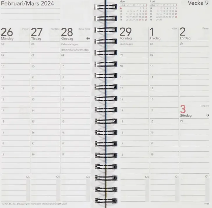 Fickkalender Time System Minne Arspaket 2024